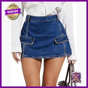 Denim Mini Skirt Stretch Mid Rise Skort Y2K Trendy Summer Casual
